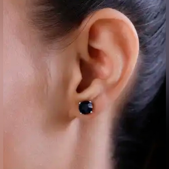 Dark Indigo Crystal Stud Earrings in 925 Sterling Silver 2.65 ct tw 8mm - Picture 4 of 7